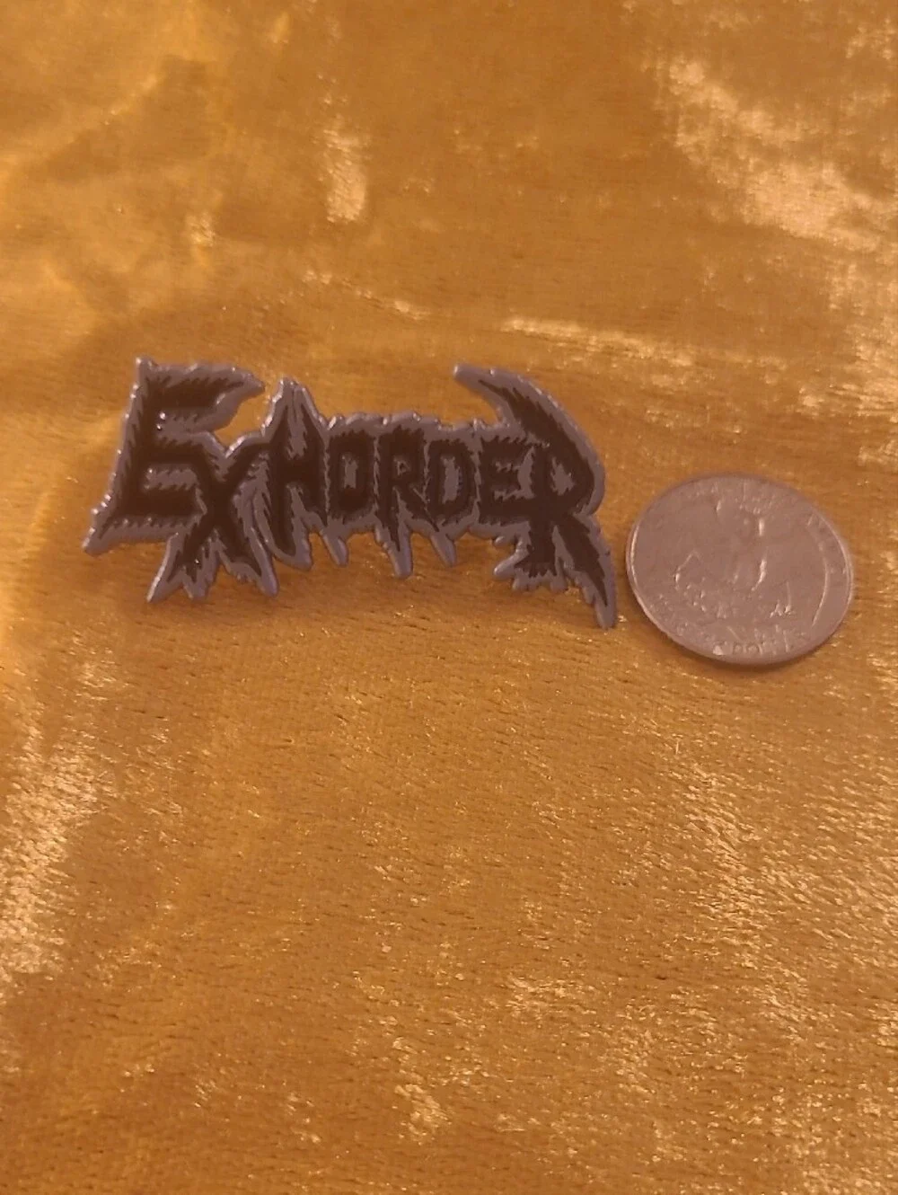 Black 'Exhorder' Enamel Pin - Jagged Logo Design